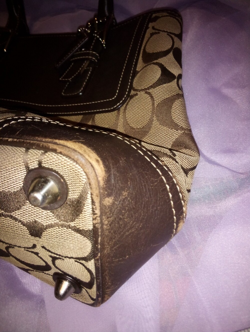 Coach Brown Signature Canvas Tote with Dark Brown Leather Trim - Picture 4 of 16